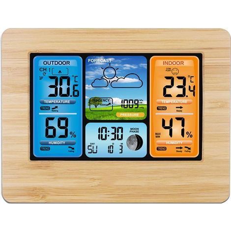 Station météo numérique thermomètre hygromètre capteur sans fil montre de prévision de température horloge murale ou de bureau (1/5)
