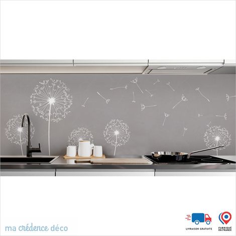 Crédence : Fleurs et pissenlits - Couleur Gris platine - Alu composite - 120 - 60 (1/3)