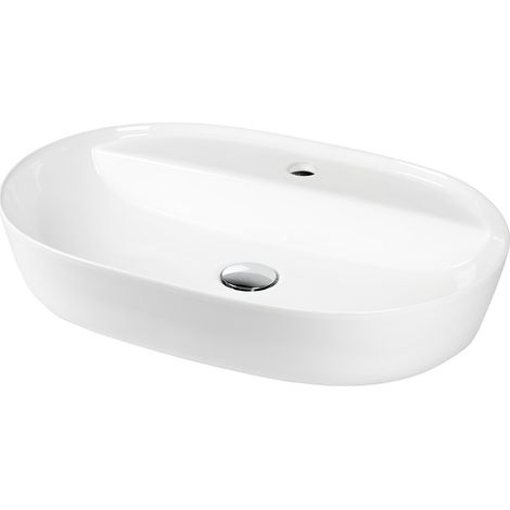 Keramik Aufsatz Waschbecken Oval Anschlussset weiß mit Ablage (1/5)