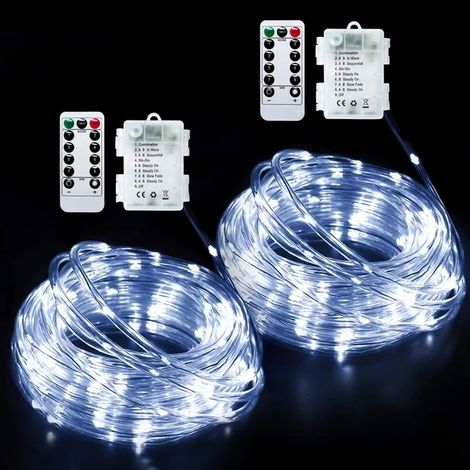 2 Guirlande lumineuse LED à piles 5 m 50 LED 8 modes suspendus avec télécommande pour camping, fête, nouvel an, décoration de Noël, blanc froid (1/5)