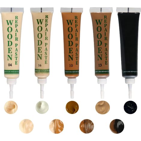 Kit de réparation de sol stratifié 5 pièces en bois de chêne pour meubles, rayures, fissures, trous, taches, décoloration, marques de griffes, fixation facile de meubles en bois, fixation de meubles (1/4)