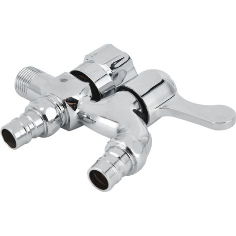 Connecteur double robinet extérieur à 4 points pour accessoires d'irrigation goutte à goutte par micro-pulvérisation, peut être connecté à des programmateurs automatiques. (1/5)