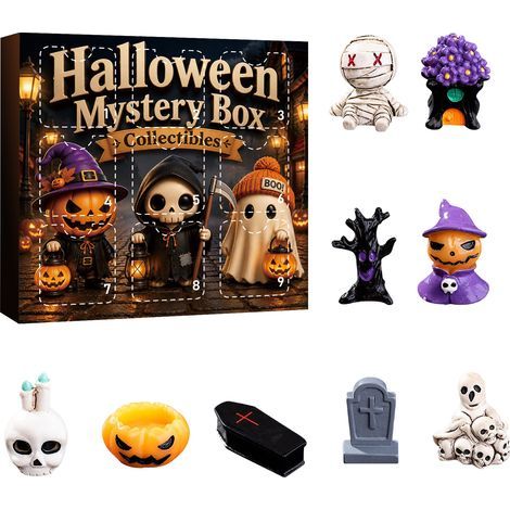 9-tägiger Halloween-Adventskalender, Überraschungsbox, Kürbisgeist aus Kunstharz, Dekoration mit Überraschungsloch, lustiges Geschenk, verschiedene Ausführungen (1/3)