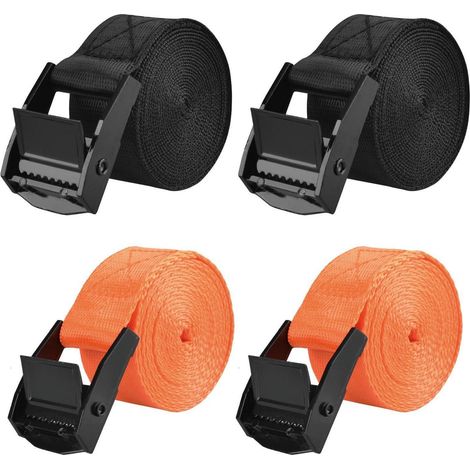 Spanngurte 2m, 25mm breit, 200kg Belastbarkeit, 4 Stück, Schwarz/Orange