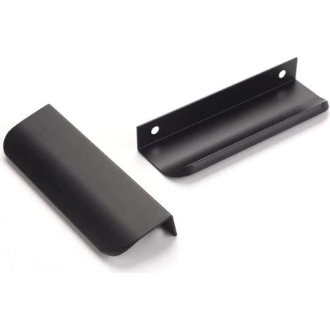 Ensemble de six poignées invisibles, poignées de meuble, poignées de placard modernes et minimalistes en alliage d'aluminium, poignées de tiroir (noir, entraxe de 96 mm)