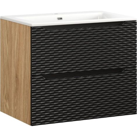 Set da bagno YOKA nero: mobiletto sotto lavabo con cassetti 70 cm + lavabo da incasso
