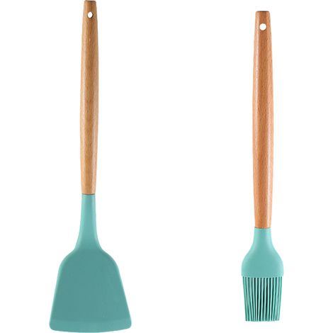Ustensiles De Cuisine En Silicone - Manche En Bois - Résistant À La Chaleur 240°C - Pour Poêles Antiadhésives - Lot De 2 (1/5)