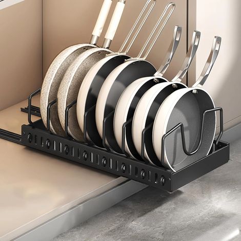 Égouttoir à casseroles réglable, étagère de rangement pour casseroles de cuisine, égouttoir à vaisselle de comptoir, porte-couvercles pour la maison, 42 cm, noir