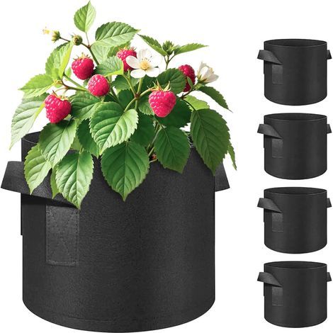 Lot de 50 sacs de culture avec poignées robustes et coutures renforcées, tissu non tissé épais adapté à toutes les plantes, accessoires de jardin 18 x 15 cm - Noir (1/4)