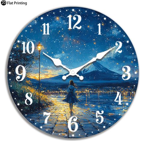Horloge murale silencieuse en bois de 25 cm (10 pouces) avec mosaïque abstraite colorée, idéale pour les bureaux et les salons. (1/5)