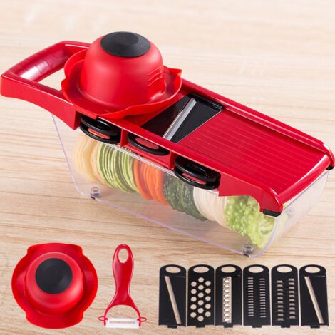 Sollbry Trancheuse à légumes multifonction 6 en 1, mandoline de cuisine, déchiqueteuse de pommes de terre, coupe-aliments avec récipient de stockage et éplucheur pour oignon, concombre, carottes, frui (1/3)