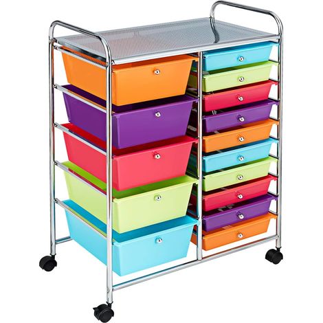 Costway – Chariot de rangement à roulettes 15 tiroirs amovibles – Dimensions 62,5 x 37 x 87 cm – Structure en métal galvanisé – 4 roulettes dont 2 avec freins (1/5)