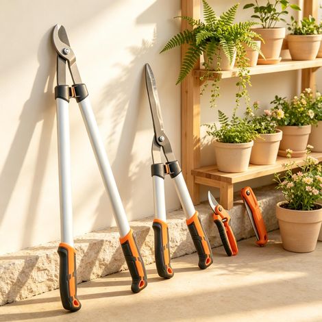 Set de 4 outils de jardin – coupe-branches, sécateur, cisaille, scie pliante, poignées aluminium (1/5)