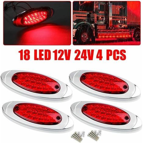4x Rouge 18-LED Side Marker Lights Camion Remorque RV Clearance Light Étanche 12V (1/4)