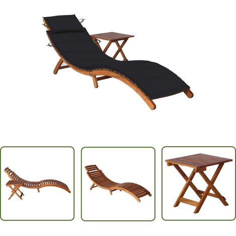 The Living Store Chaise longue de jardin avec table et coussin Bois d'acacia - Chaises Longues - Meubles De Jardin - Mobilier De Jardin - Bain De Soleil - Chaises Longues Pliantes (1/5)