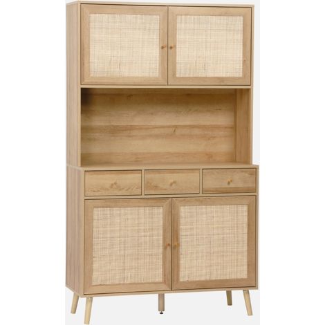 Aparador de madera y caña, 4 puertas y 3 cajones, 110cm (1/5)