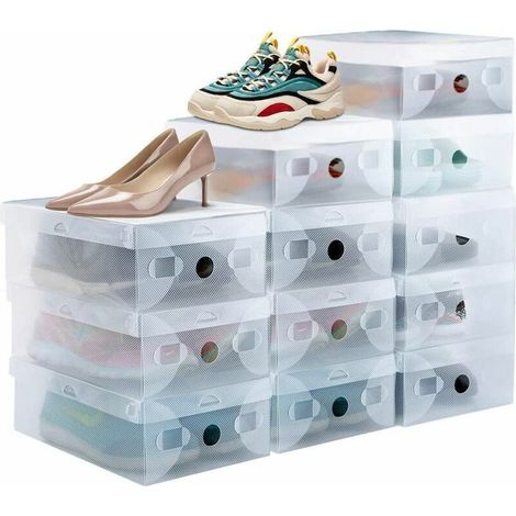 12pcs Boîte à Chaussure Empilable Rangement Boite Chaussure en Plastique Respirant Solide Transparente avec Porte Frontale pour Sneakers bis taille 39 - Transparent
