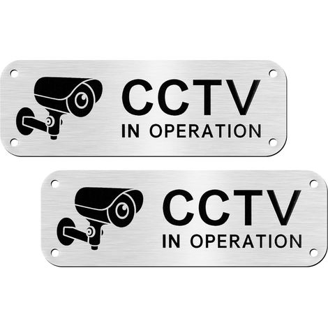 Panneau Cctv - Aluminium 15 x 5 cm - Auto-adhésif et Pré-percé - Pour Intérieur et Extérieur - Lot de 2 (1/5)