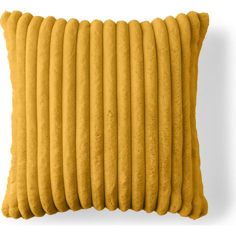 Sierra - coussin - en fausse fourrure côtelé - 60x60 cm - jaune (1/4)