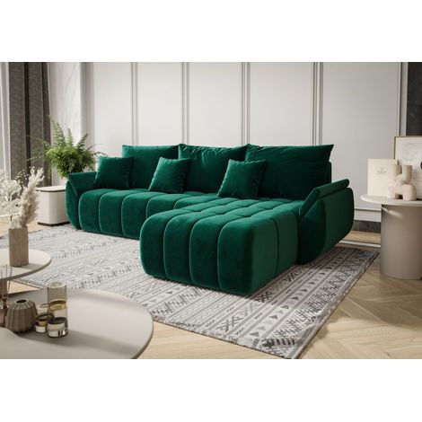Ecksofa Schlafsofa LOUISE Stoff Monolith Grün Ottomane Rechts