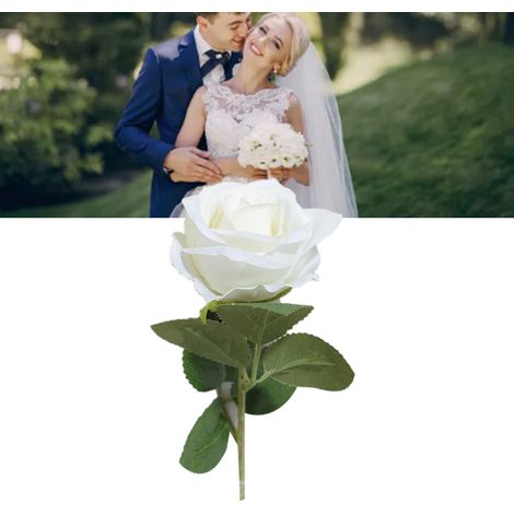 Rose artificielle en soie, fleur décorative pour la maison et le salon, bouquet de roses rouges et blanches artificielles. (1/5)