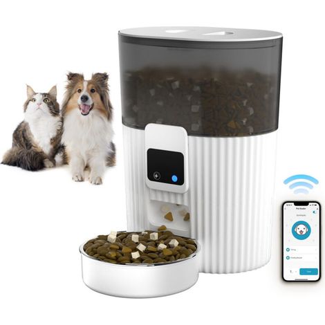 Automatischer Katzenfutterspender mit 2,4 GHz WiFi, Tierfutterspender für Katzen und Hunde, mit Edelstahl-Futternapf, bis zu 10 Mahlzeiten pro Tag, APP-Steuerung