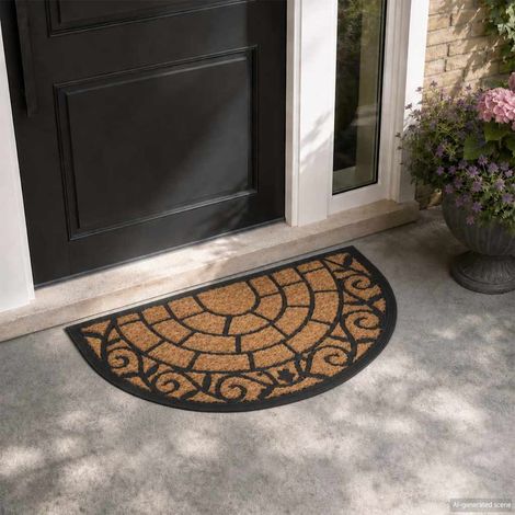 Tapis de porte demi-rond 45x75 cm caoutchouc et fibre de coco (1/5)