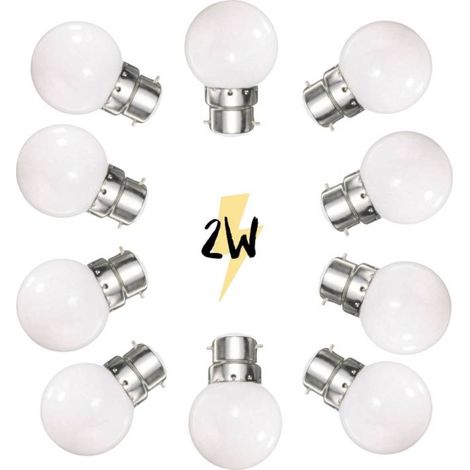 Lot de 10 Ampoules Guinguette B22 LED blanc chaud 2W à baïonnettes plastique professionnelle