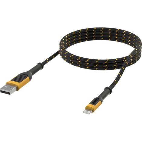 DeWalt Reinforced USB-A to Lightning Charging Cable – 6 Feet (1.8 Meters) Durable and Tangle-Free for Apple Devices