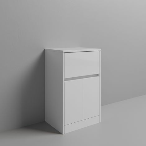 Montego Gloss White 600mm Floor Standing 1 Drawer 2 Door Vanity Unit for Countertop Basins