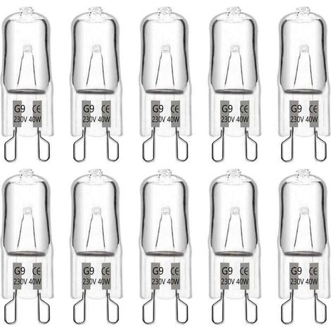 Ampoules halogènes G9 40 W 230 V 480 lm 2900 K blanc chaud, dimmables, pour lustres, lampes d'extérieur, appliques murales et éclairage de meubles (lot de 10). (1/4)
