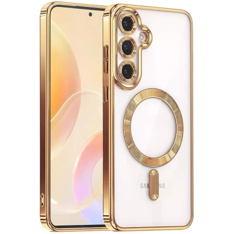 Custodia Alogy LuxeShield™️ Glamour Luxury con anello e copri fotocamera, colore oro, per Samsung Galaxy S25.