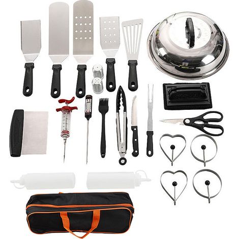 d’accessoires 24 pièces pour grill, ensemble d’accessoires barbecue à table plate pour les chefs Blackstone et de camp, ensemble de spatules barbecue avec spatule grossissante, couvercle de cuisson, (1/5)