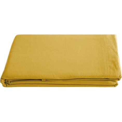 Drap plat Palace pur coton teint lavé, 63 fils/cm² Vent du sud - Palace Curry - 270 x 290 cm pour lit King Size