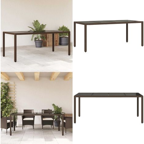 Tavolo Giardino Piano in Vetro Marrone 190x90x75 cm Polyrattan - Tavolo in vetro - Rattan PE