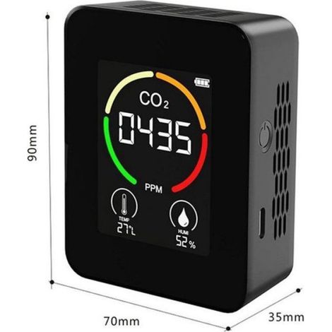 Compteur De Co2 - Hygromètre Intérieur - Thermomètre Numérique - 400 À 5000 Ppm - 0 À 50 ℃ - Noir - Unité (1/3)