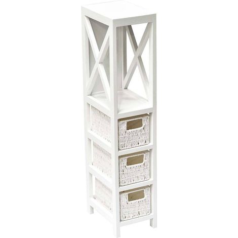 Mobili in mdf bianco 1 ripiano 3 cestini carta intrecciata - bianco - Tendance