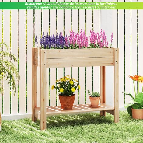 Jardinière Surélevée en Bois avec Pieds Lit de Jardin avec Étagère de Rangement et Trous de Drainage Conteneur pour Fleurs 81x38x76cm (1/3)