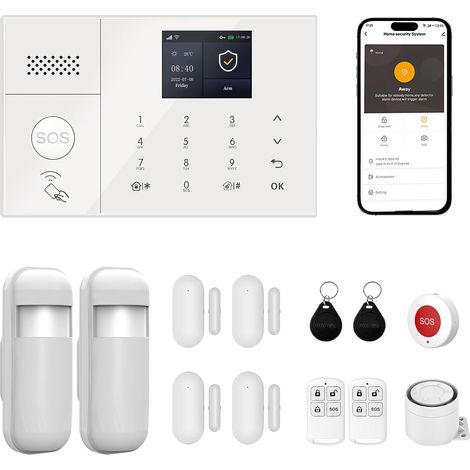 Système d'Alarme Maison Alarme Détecteurs de Mouvement Capteurs de Porte/Fenêtre Boutons SOS Commande à Distance Protection Anti-Intrusion pour Maison (1/5)