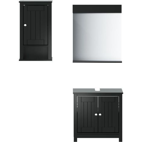 Set Mobili da Bagno 3 pz BERG Nero in Legno Massello di Pino vidaXL (1/5)
