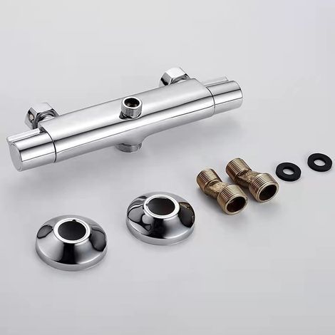 Mitigeur Douche Thermostatique 2 Sorties, Mitigeur Thermostatique pour Douche et Colonne Chromé, Robinet de Douche en laiton Anti-Brûlure (1/5)