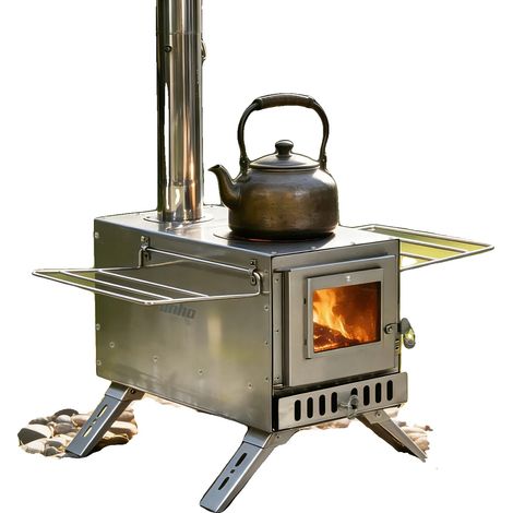 Poêle à bois, design portable, double fonctionnalité, Argent (1/2)