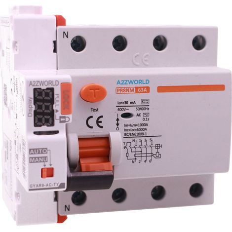 RCCB Interruttore Differenziale Puro Trifase WIFI Con Riarmo Automatico, Tipo AC 3P+N 5M 6000A 63A AC 400V IP20 IEC61008-1 PR8NM, Disponibili 30mA 300mA (30mA) (1/3)
