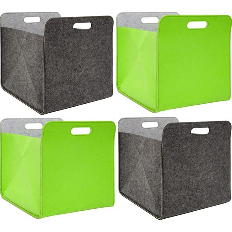 4er Set Filz Aufbewahrungsbox 33x33x38cm Kallax Filzkorb Regal Box Grau-Grün (1/5)