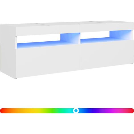 MAISON LA VIE Meuble TV - Banc TV - Meuble De Rangement avec lumières LED blanc 120x35x40 cm