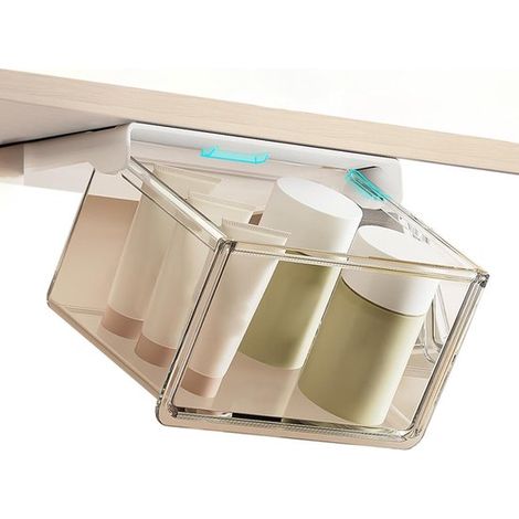Organizador de cajones para baño，Caja de almacenamiento apilable，caja organizadora grande transparente para encimera de baño (1/5)