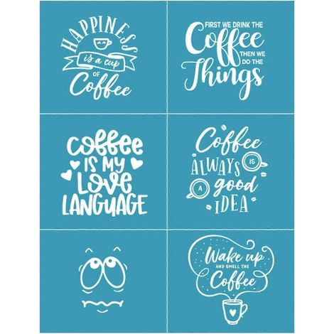 Pochoirs de transfert en maille auto-adhésifs « Lettres café » pour sérigraphie, pour la création de t-shirts, coussins, sacs en tissu, peinture textile et décoration intérieure. (1/5)