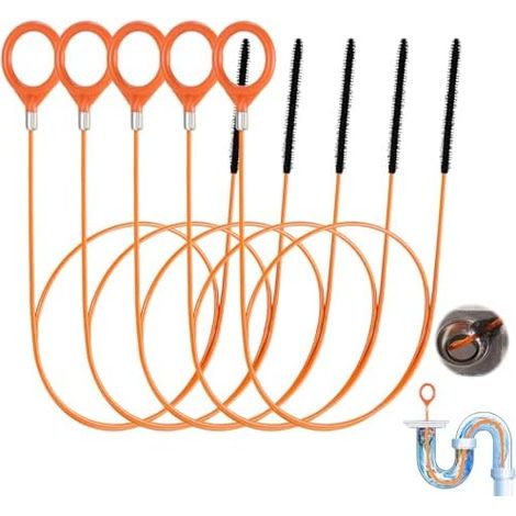 5 Pièces Brosse de Nettoyage en Spirale, 81 CM, Furet Déboucheur Canalisation, Réutilisables Crochet Tuyau, Spirales Vidange pour Evier Salle Bain, Douche, Cuisin - (1/5)