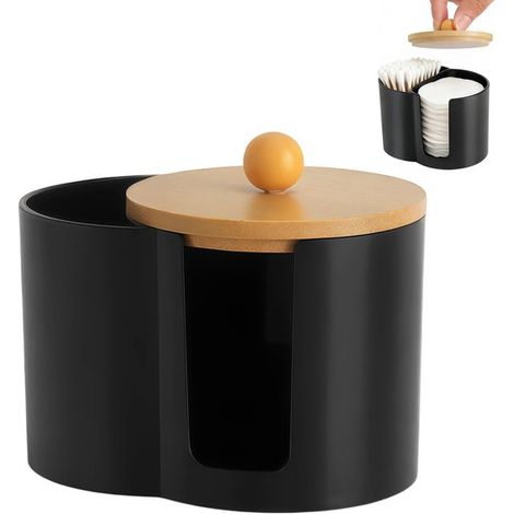 Porte-cotons-tiges – Boîte de rangement – Porte-coton – 10 × 7 × 6 cm – Bambou – Noir (1/5)
