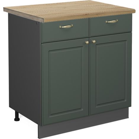 Mobiletto base per cucina Fame-Line, Verde-oro rustico, 80 cm , PL Rovere, Vicco